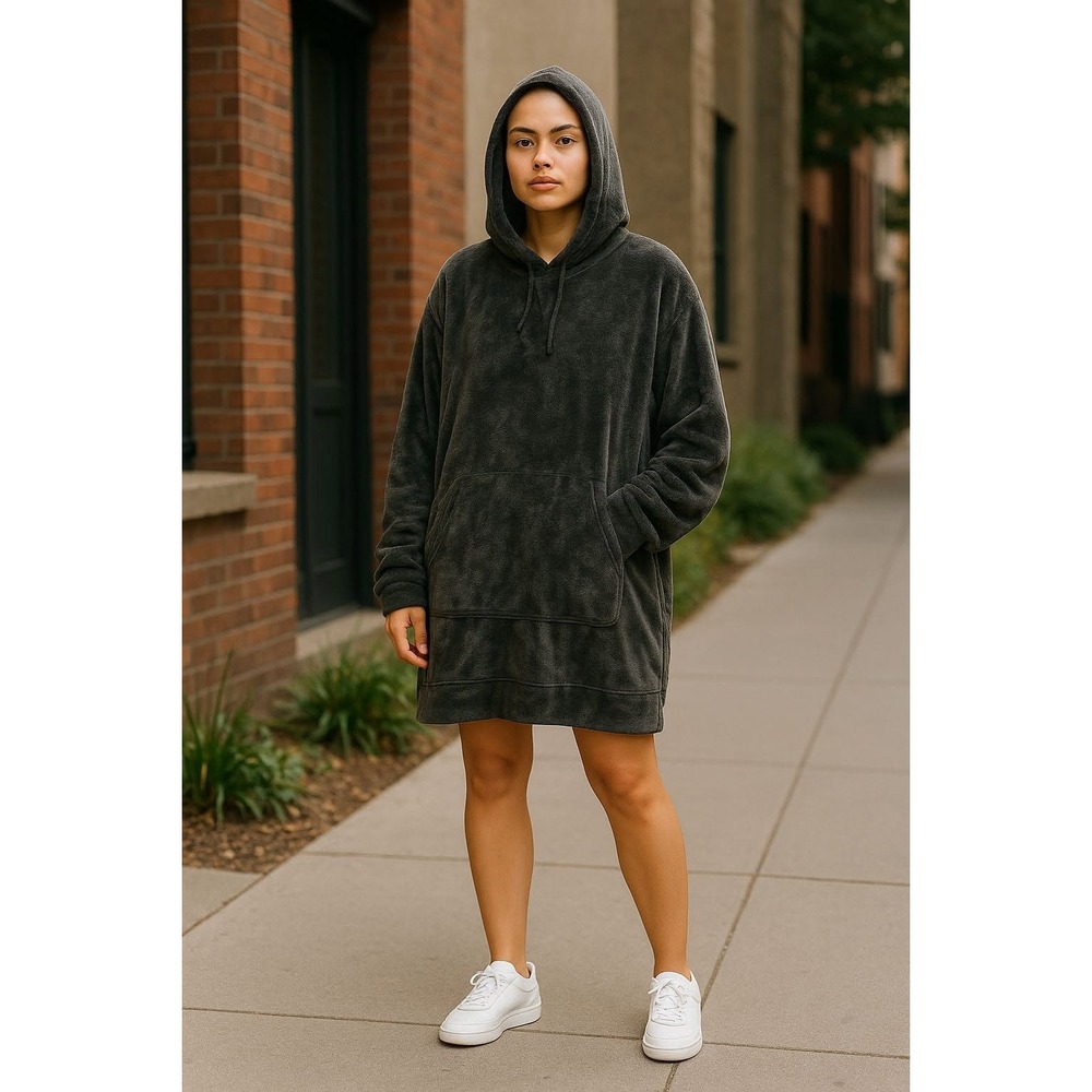 PUMA Faux Fur Hooded Oversized Hoodie Sweatshirt Dress Brown Women's Size‎ M